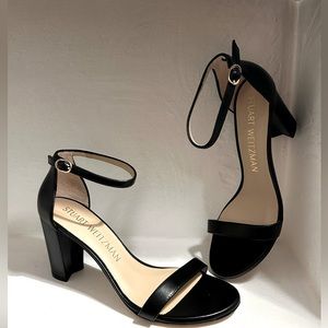 Stuart Weitzman Black Ankle-Strap Block Heel Sandals